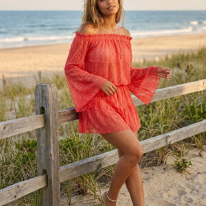 Short coral lace beach dress